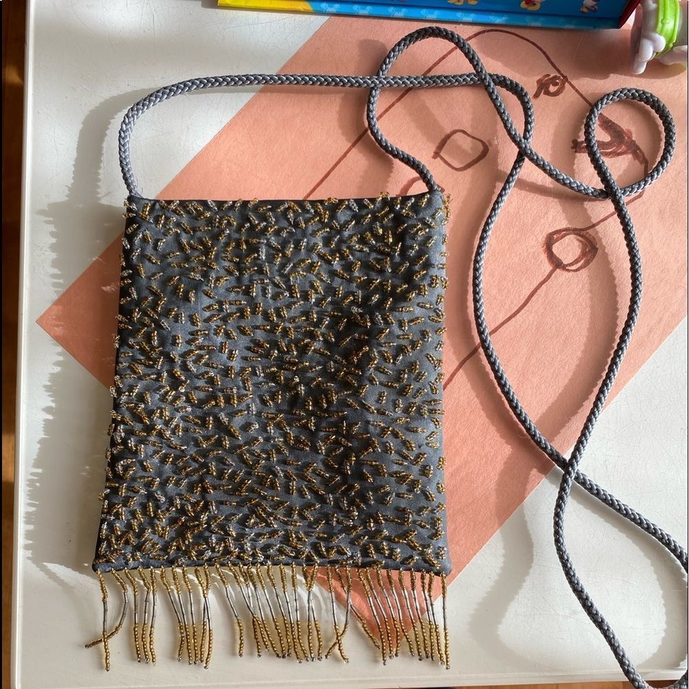 Grey Beaded Evening Purse